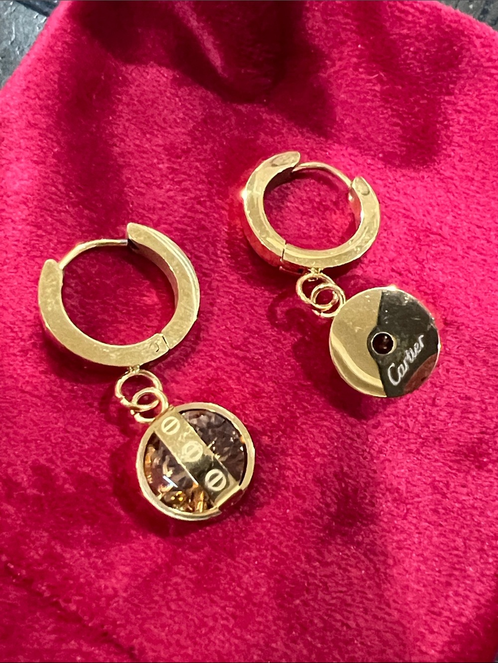 fashion Gold-Tone Brown Crystal Hoop Drop Earrings